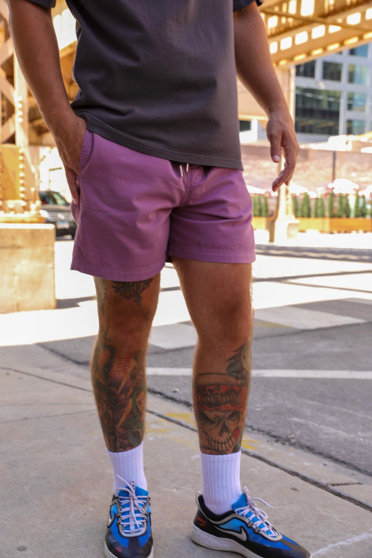 Lilac twill deck shorts