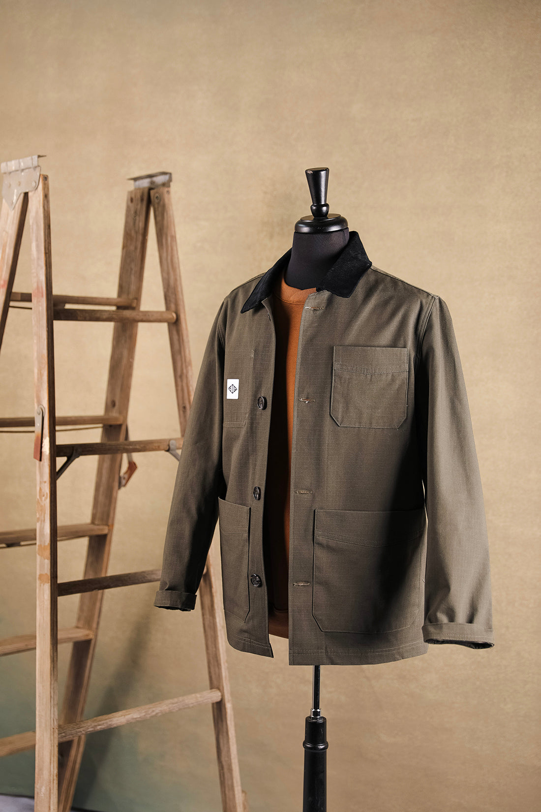 Chore Coat With Corduroy Collar Jacket - Green